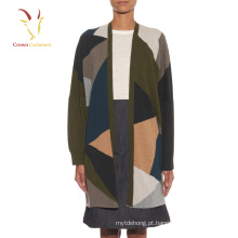 Intarsia Oversized Knit Cardigan Sweaters para mulheres